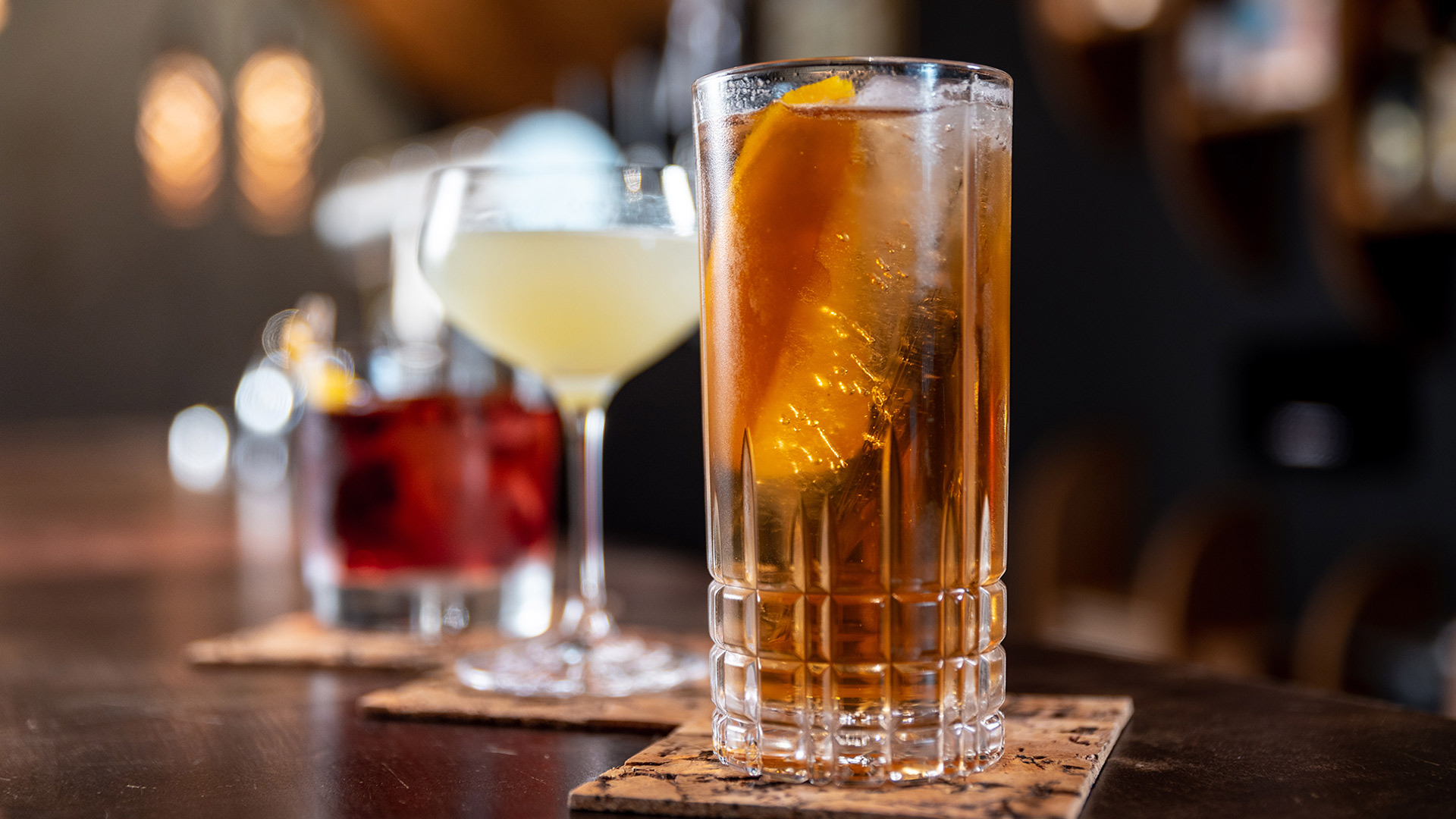 close up of three drinks