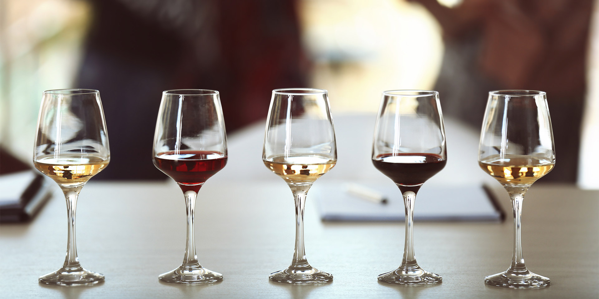 Glasses of red and white wine