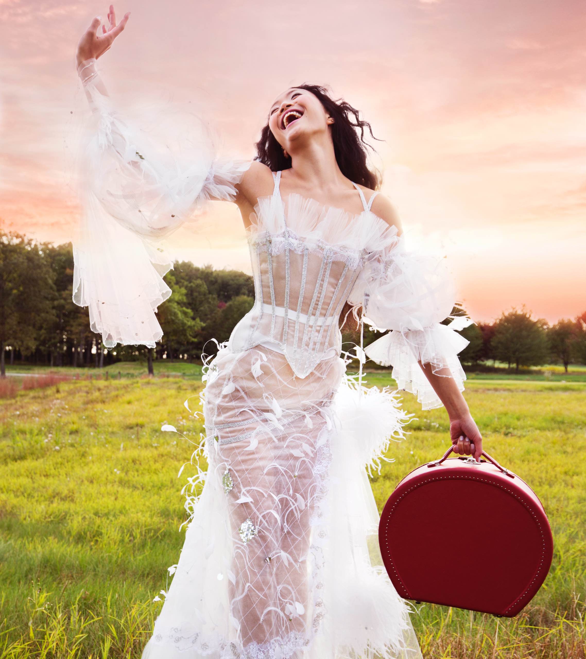 Bride in a dress in a field