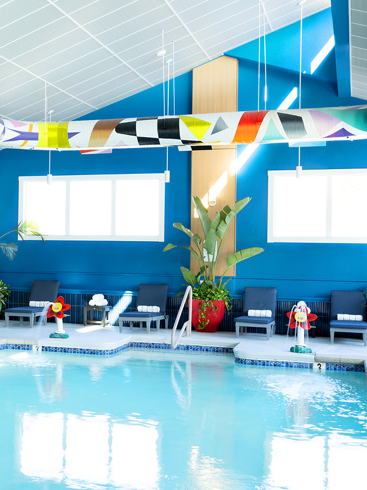 Indoor pool painted in fun colors