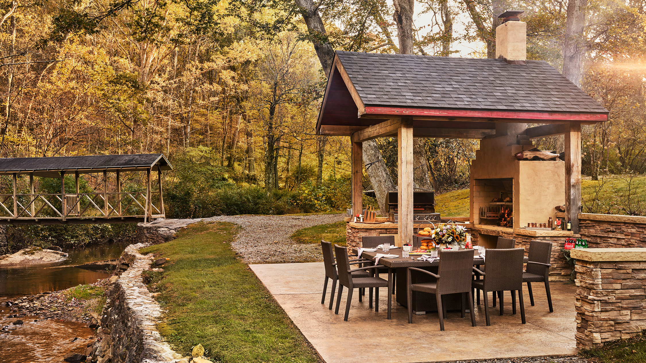 view of the grounds of a cabin along a creek