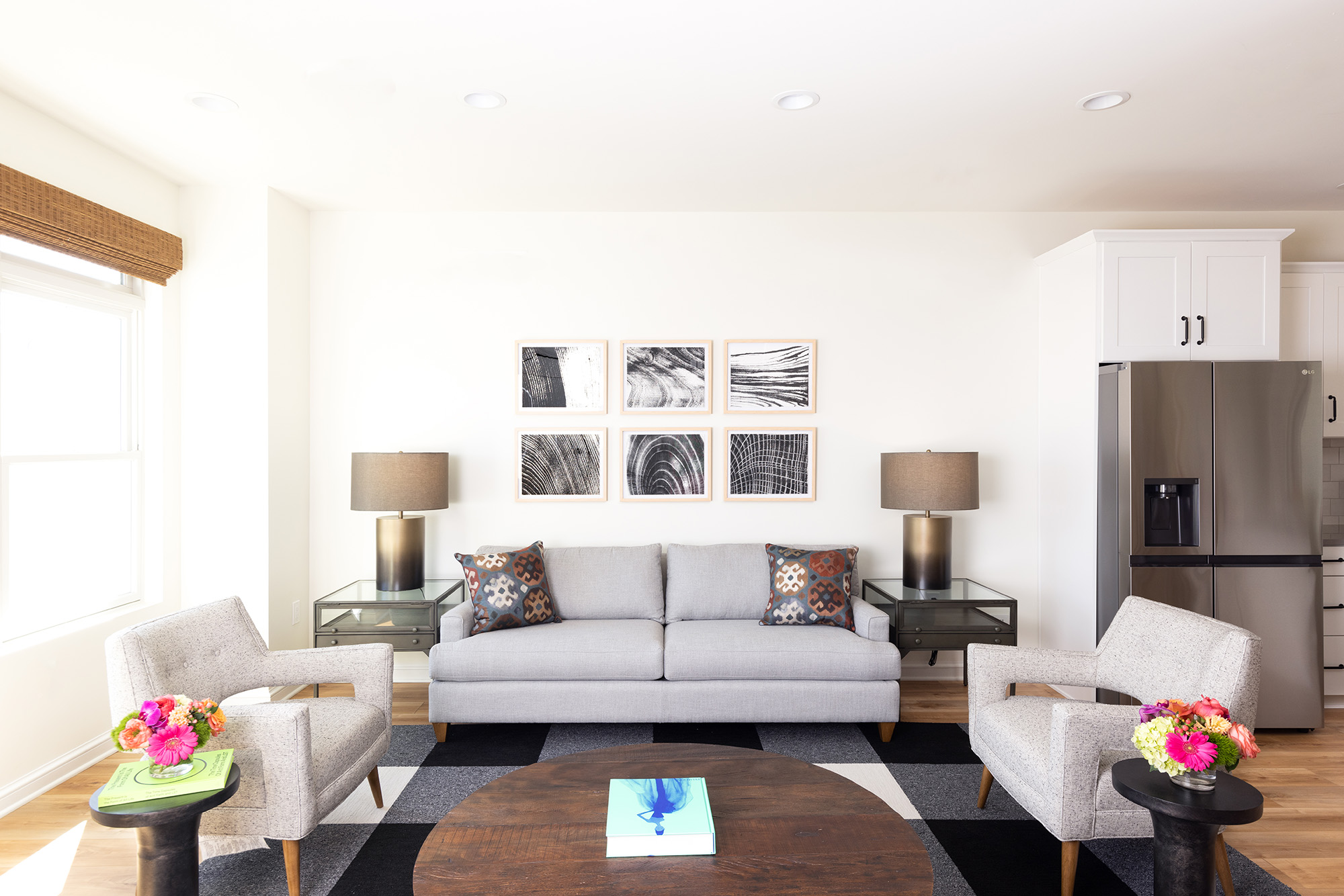Living room with a white couch