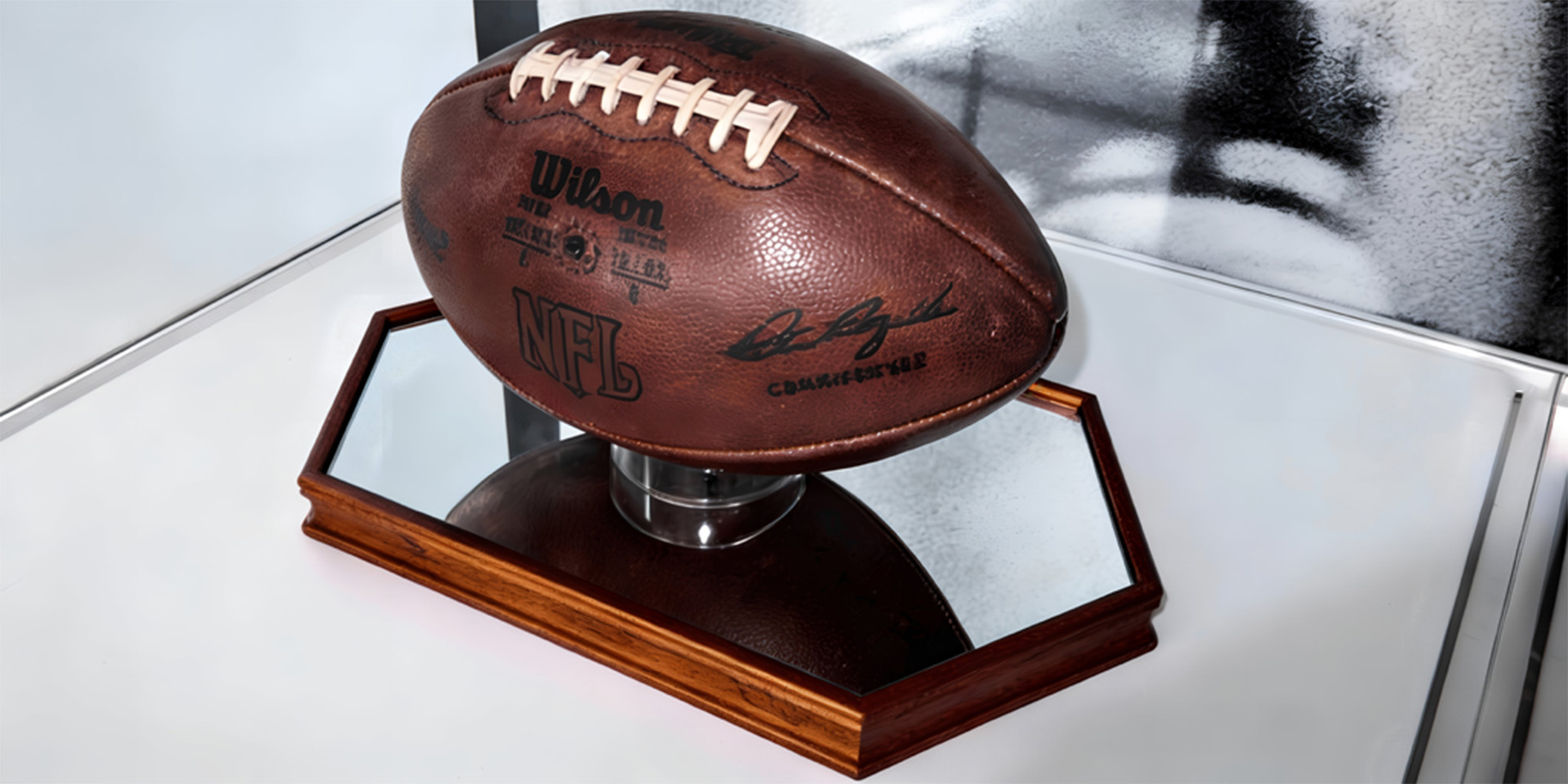 Immaculate reception football on a mirror